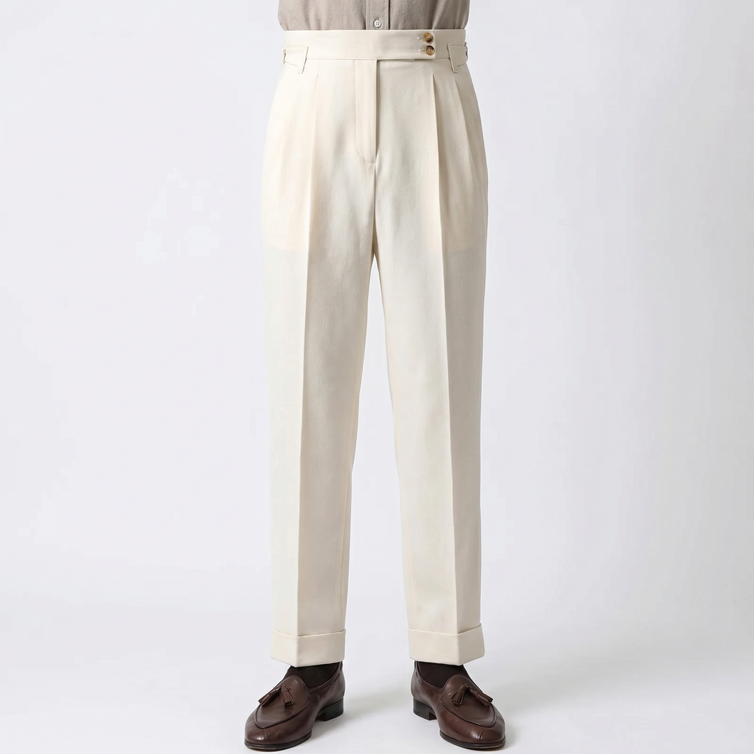 Men's High-Waist Pleated Trousers Tailored Straight-Leg Smart Casual Pants