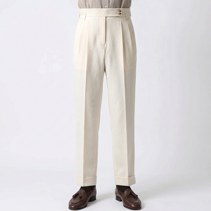 Men's High-Waist Pleated Trousers Tailored Straight-Leg Smart Casual Pants