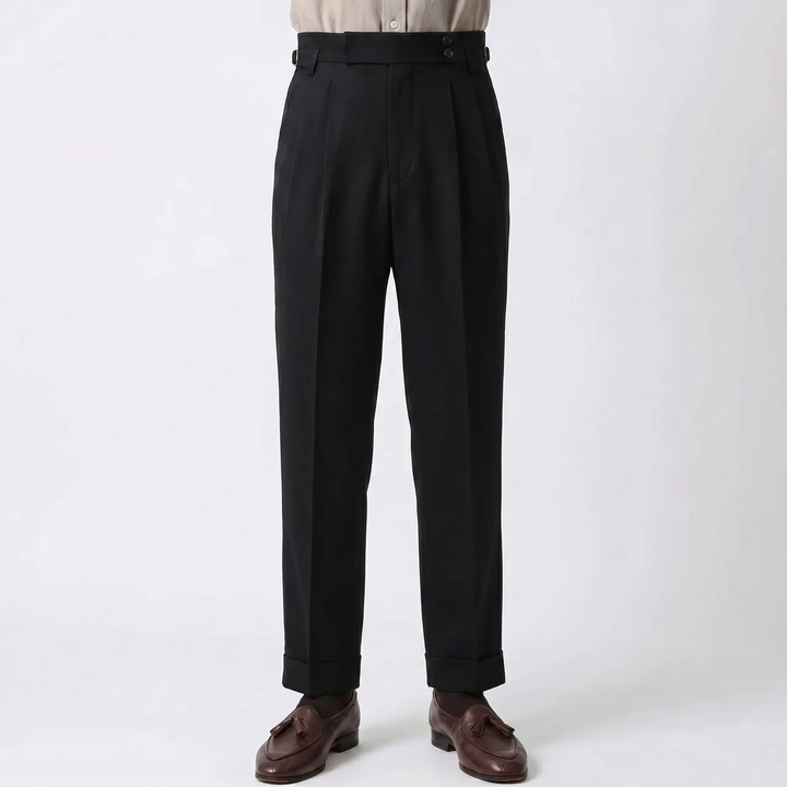 Men's High-Waist Pleated Trousers Tailored Straight-Leg Smart Casual Pants