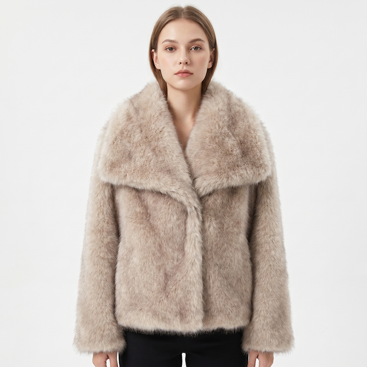 Women's Faux Fur Short Coat Oversized Collar Cropped Fluffy Jacket Winter Outerwear