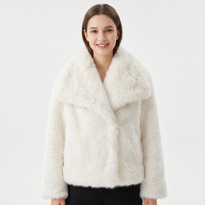 Women's Faux Fur Short Coat Oversized Collar Cropped Fluffy Jacket Winter Outerwear