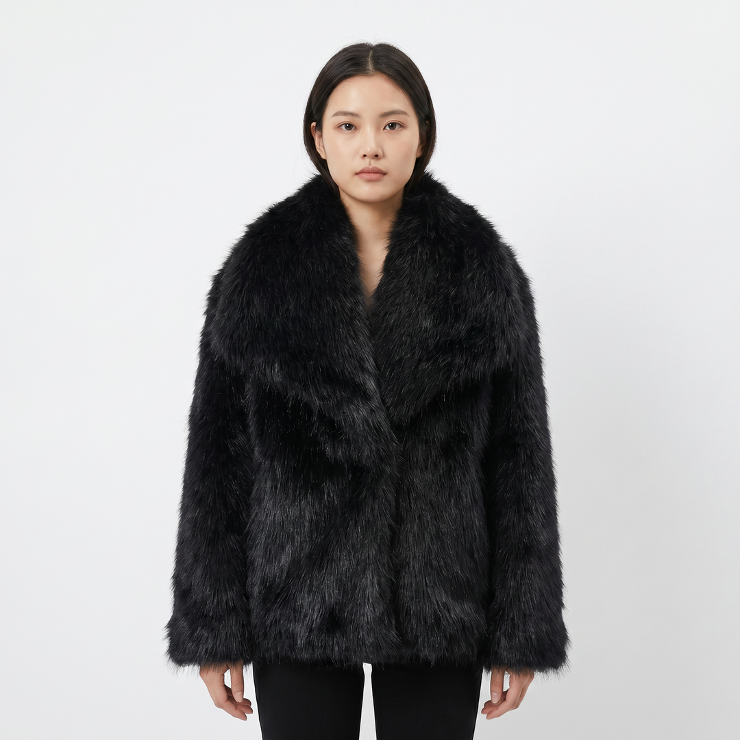 Women's Faux Fur Short Coat Oversized Collar Cropped Fluffy Jacket Winter Outerwear