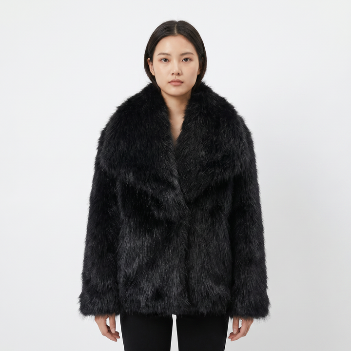 Women's Faux Fur Short Coat Oversized Collar Cropped Fluffy Jacket Winter Outerwear