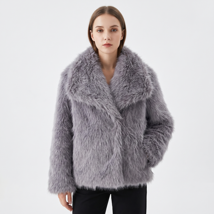 Women's Faux Fur Short Coat Oversized Collar Cropped Fluffy Jacket Winter Outerwear