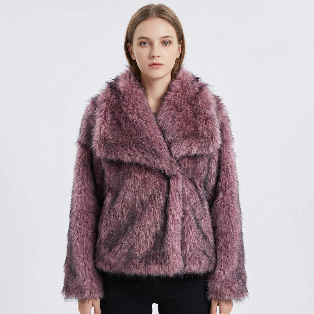 Women's Faux Fur Short Coat Oversized Collar Cropped Fluffy Jacket Winter Outerwear