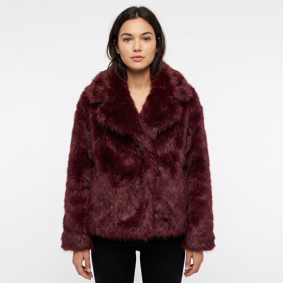 Women's Faux Fur Short Coat Oversized Collar Cropped Fluffy Jacket Winter Outerwear