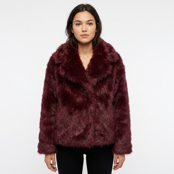 Women's Faux Fur Short Coat Oversized Collar Cropped Fluffy Jacket Winter Outerwear