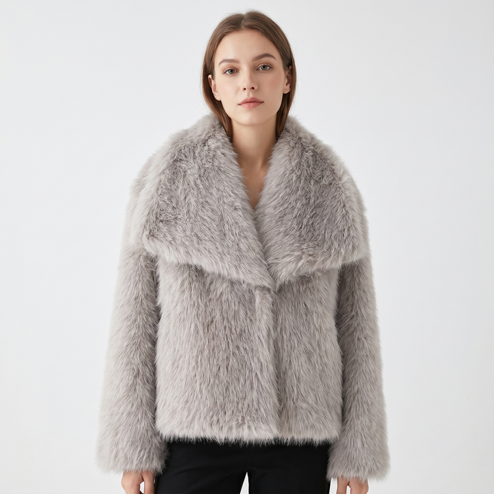 Women's Faux Fur Short Coat Oversized Collar Cropped Fluffy Jacket Winter Outerwear