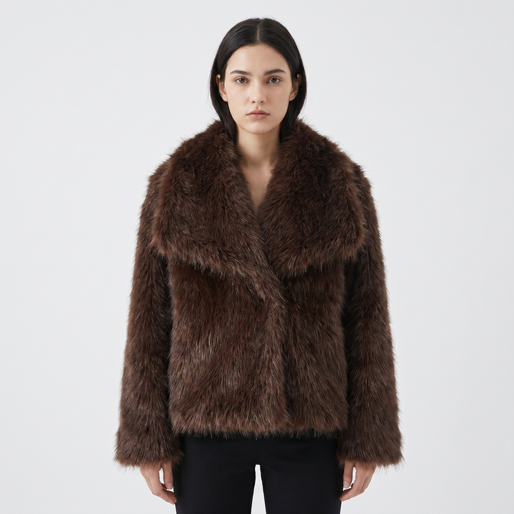 Women's Faux Fur Short Coat Oversized Collar Cropped Fluffy Jacket Winter Outerwear