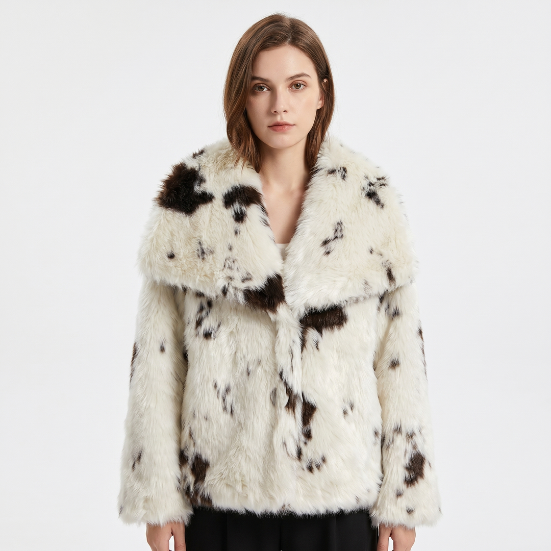 Women's Faux Fur Short Coat Oversized Collar Cropped Fluffy Jacket Winter Outerwear