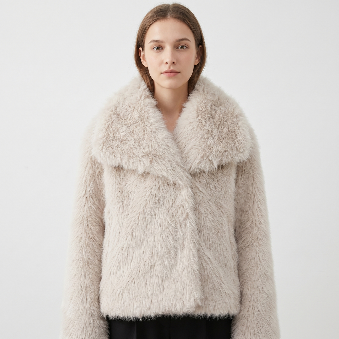 Women's Faux Fur Short Coat Oversized Collar Cropped Fluffy Jacket Winter Outerwear