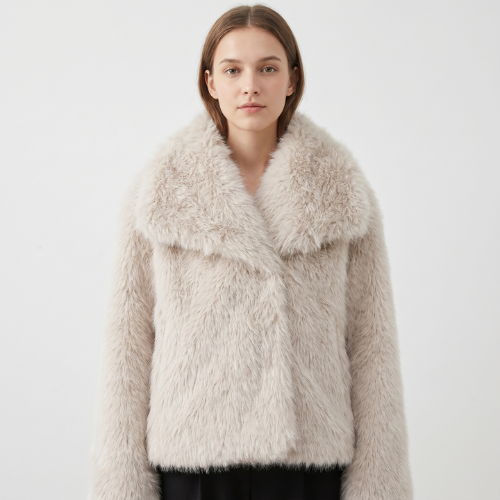 Women's Faux Fur Short Coat Oversized Collar Cropped Fluffy Jacket Winter Outerwear