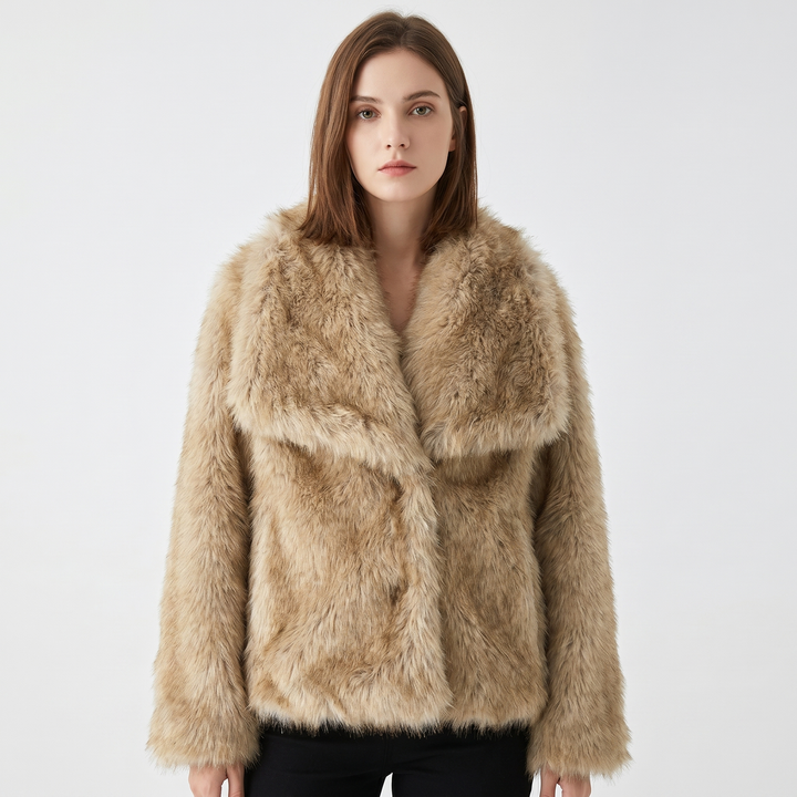 Women's Faux Fur Short Coat Oversized Collar Cropped Fluffy Jacket Winter Outerwear