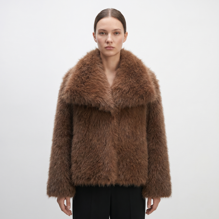 Women's Faux Fur Short Coat Oversized Collar Cropped Fluffy Jacket Winter Outerwear