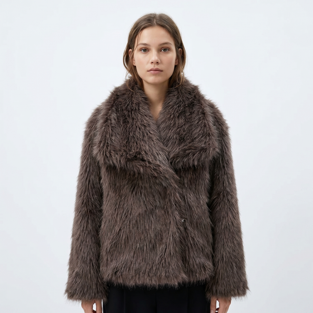 Women's Faux Fur Short Coat Oversized Collar Cropped Fluffy Jacket Winter Outerwear