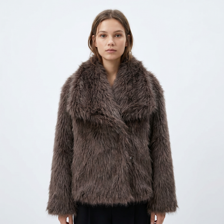 Women's Faux Fur Short Coat Oversized Collar Cropped Fluffy Jacket Winter Outerwear