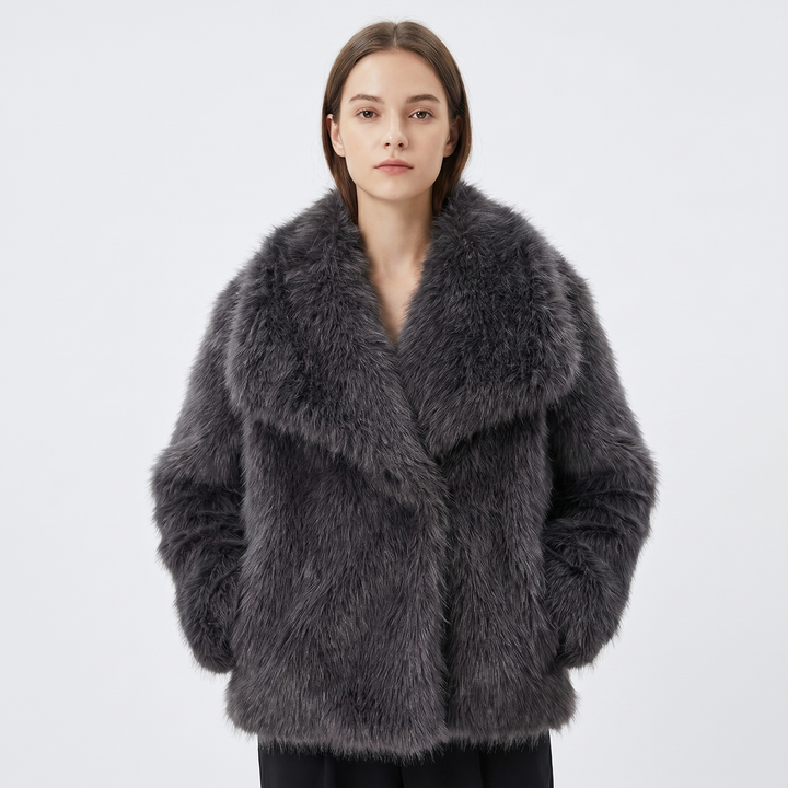 Women's Faux Fur Short Coat Oversized Collar Cropped Fluffy Jacket Winter Outerwear