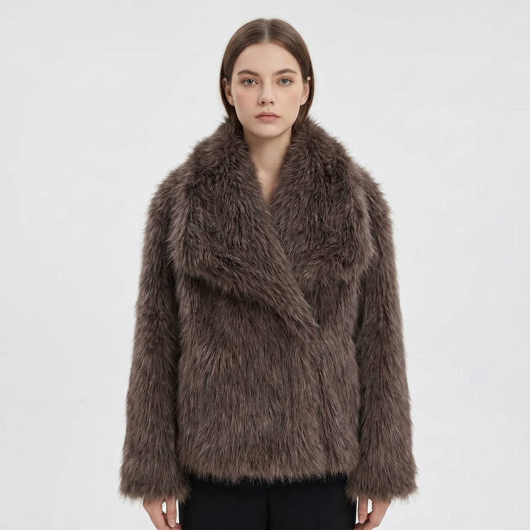 Women's Faux Fur Short Coat Oversized Collar Cropped Fluffy Jacket Winter Outerwear
