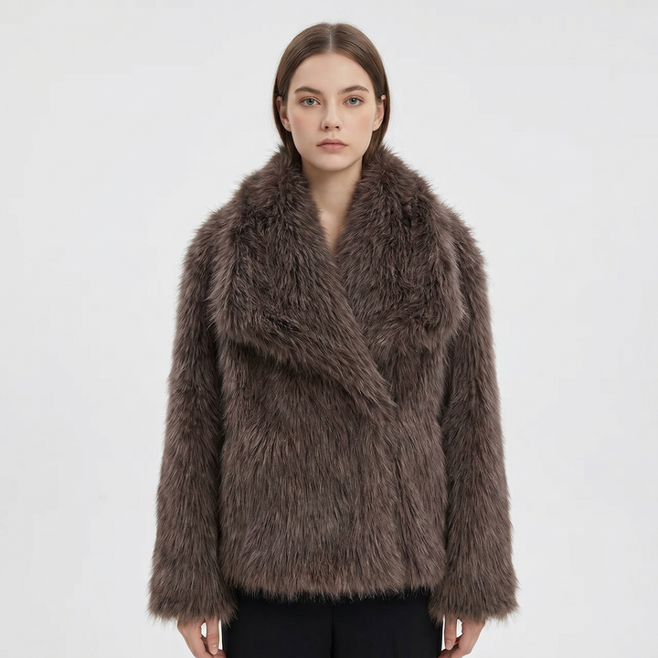 Women's Faux Fur Short Coat Oversized Collar Cropped Fluffy Jacket Winter Outerwear