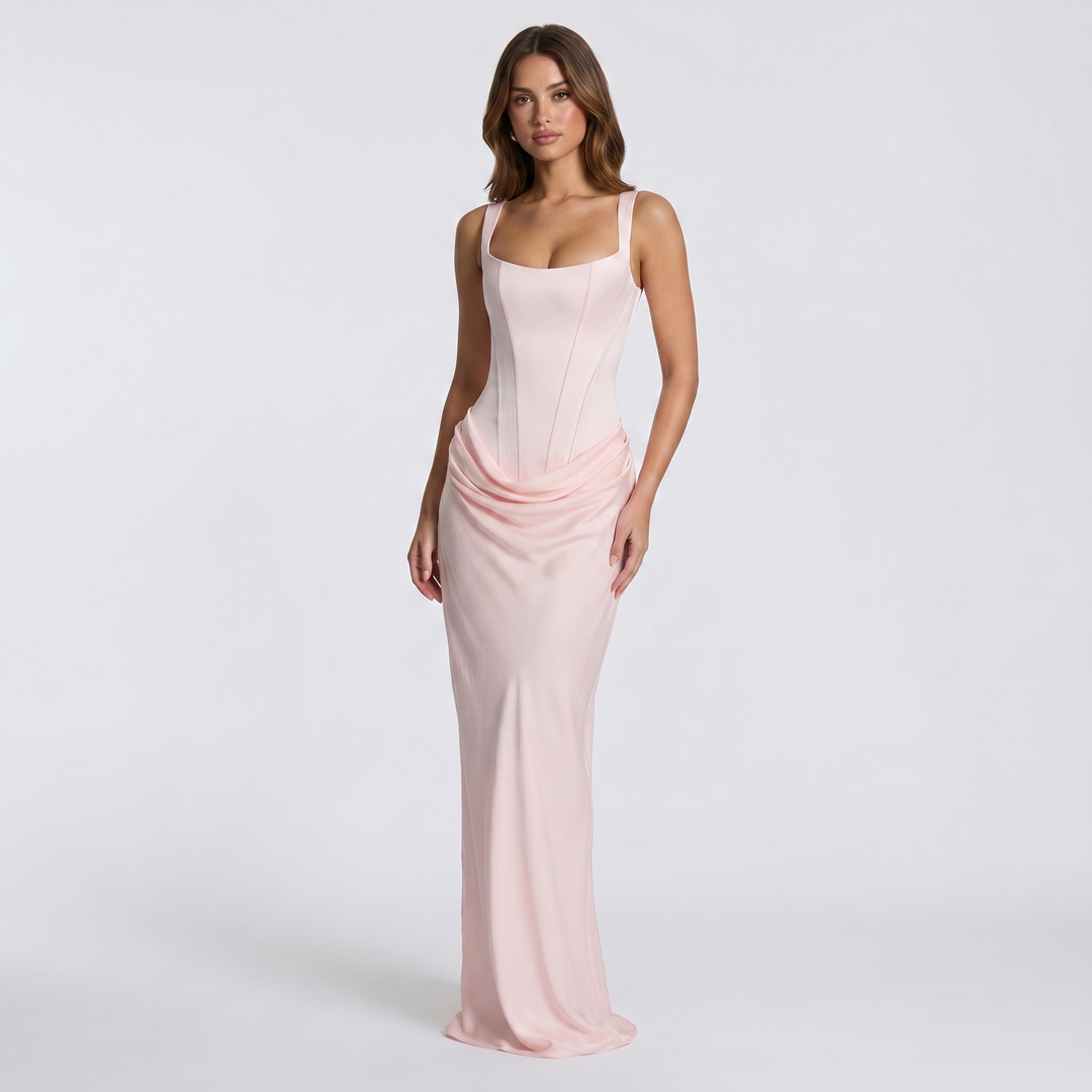 Women's Corset Bodice Satin Maxi Dress Ruched Side Sleeveless Mermaid Formal Gown