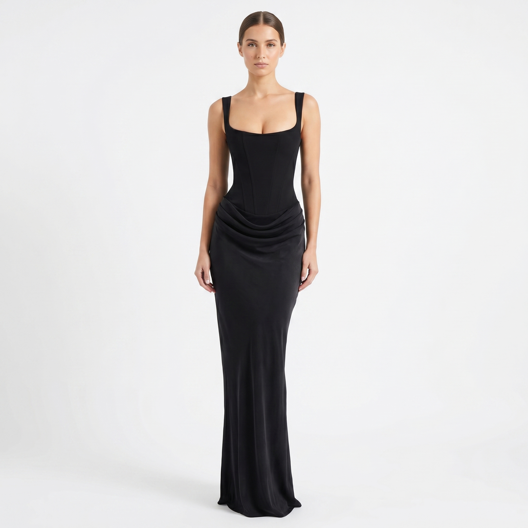 Women's Corset Bodice Satin Maxi Dress Ruched Side Sleeveless Mermaid Formal Gown