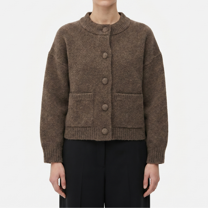 Women's Knit Wool Blend Jumper with Button Front and Pocket