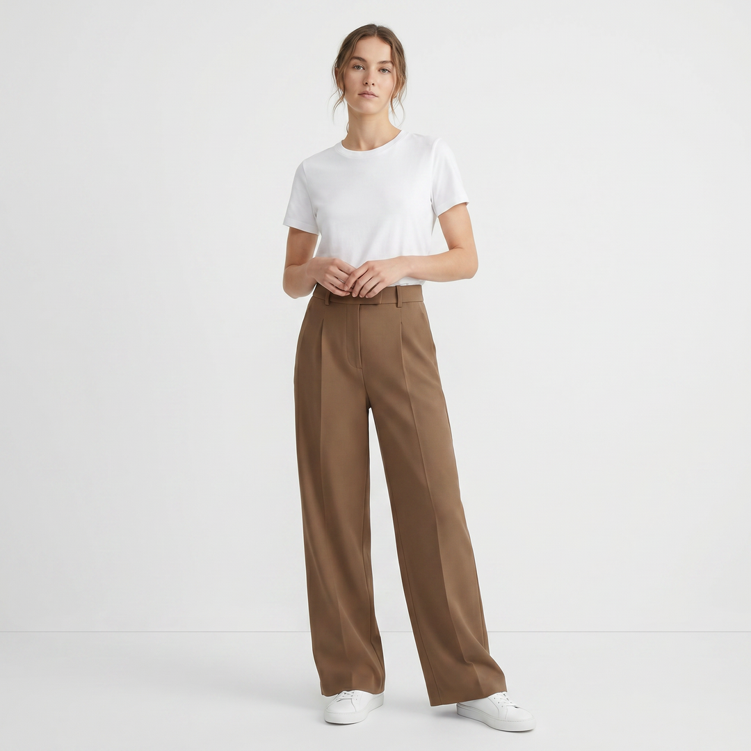 Women's High Waist Wide Leg Trousers Pleated Front Tailored Smart Casual Pants