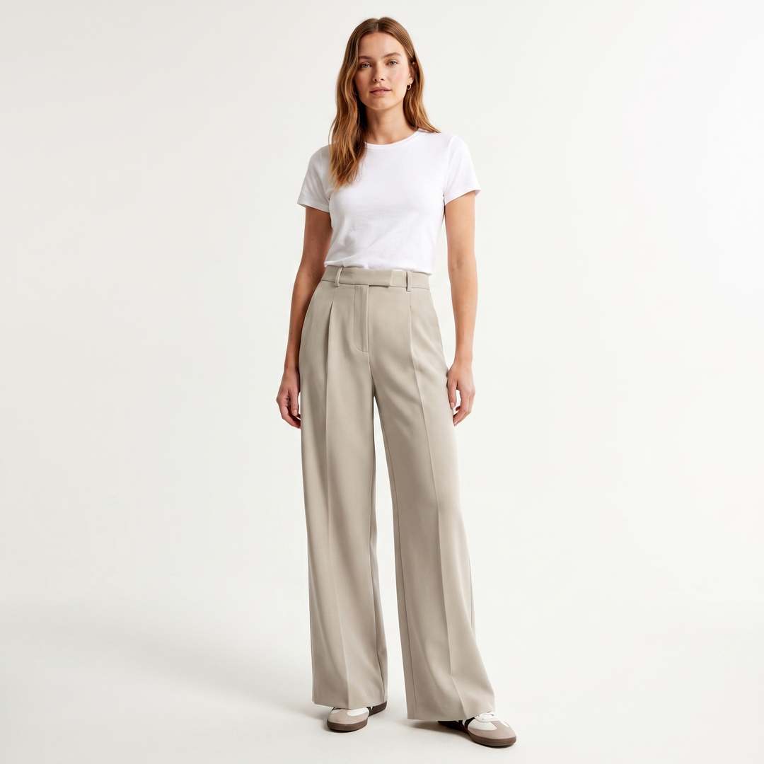 Women's High Waist Wide Leg Trousers Pleated Front Tailored Smart Casual Pants