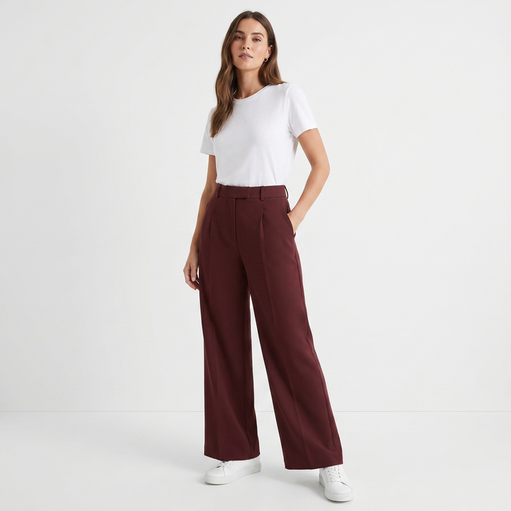 Women's High Waist Wide Leg Trousers Pleated Front Tailored Smart Casual Pants
