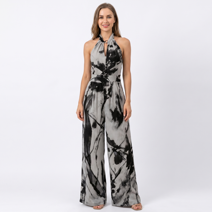 Women's Abstract Print Halter Neck Jumpsuit Wide-Leg Sleeveless Summer