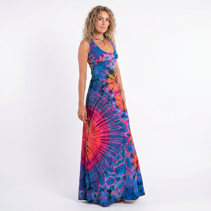 Women's Tie-Dye Maxi Dress Sleeveless Fitted Boho Summer Beach Casual