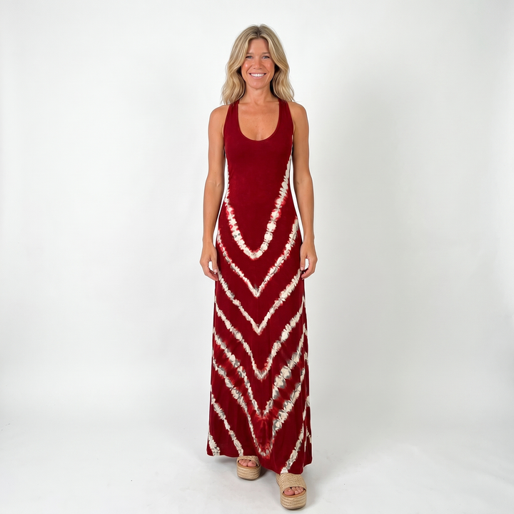 Women's Tie-Dye Maxi Dress Sleeveless Fitted Boho Summer Beach Casual