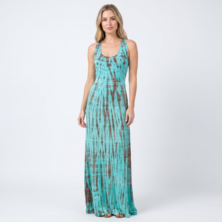 Women's Tie-Dye Maxi Dress Sleeveless Fitted Boho Summer Beach Casual