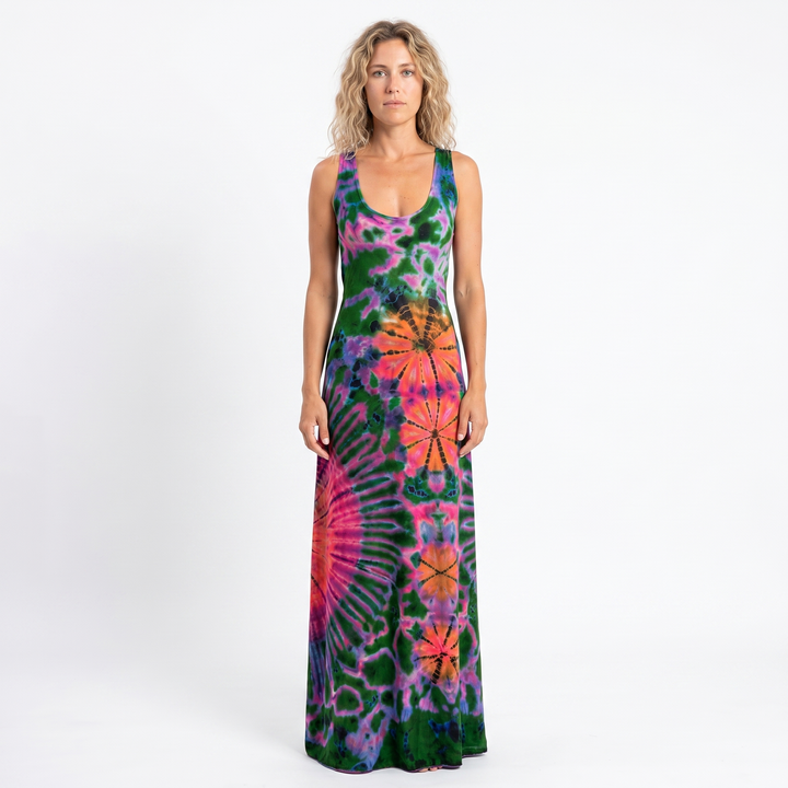 Women's Tie-Dye Maxi Dress Sleeveless Fitted Boho Summer Beach Casual