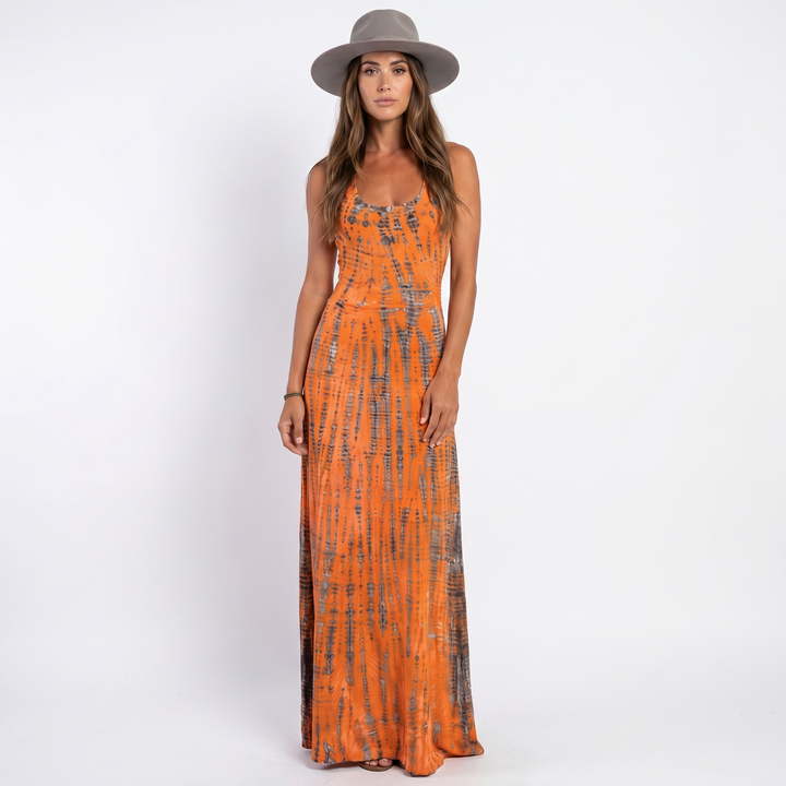Women's Tie-Dye Maxi Dress Sleeveless Fitted Boho Summer Beach Casual