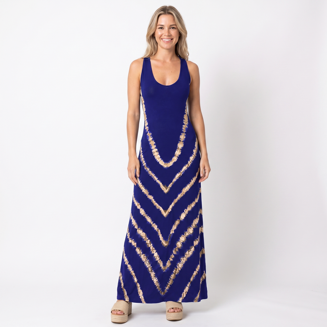 Women's Tie-Dye Maxi Dress Sleeveless Fitted Boho Summer Beach Casual