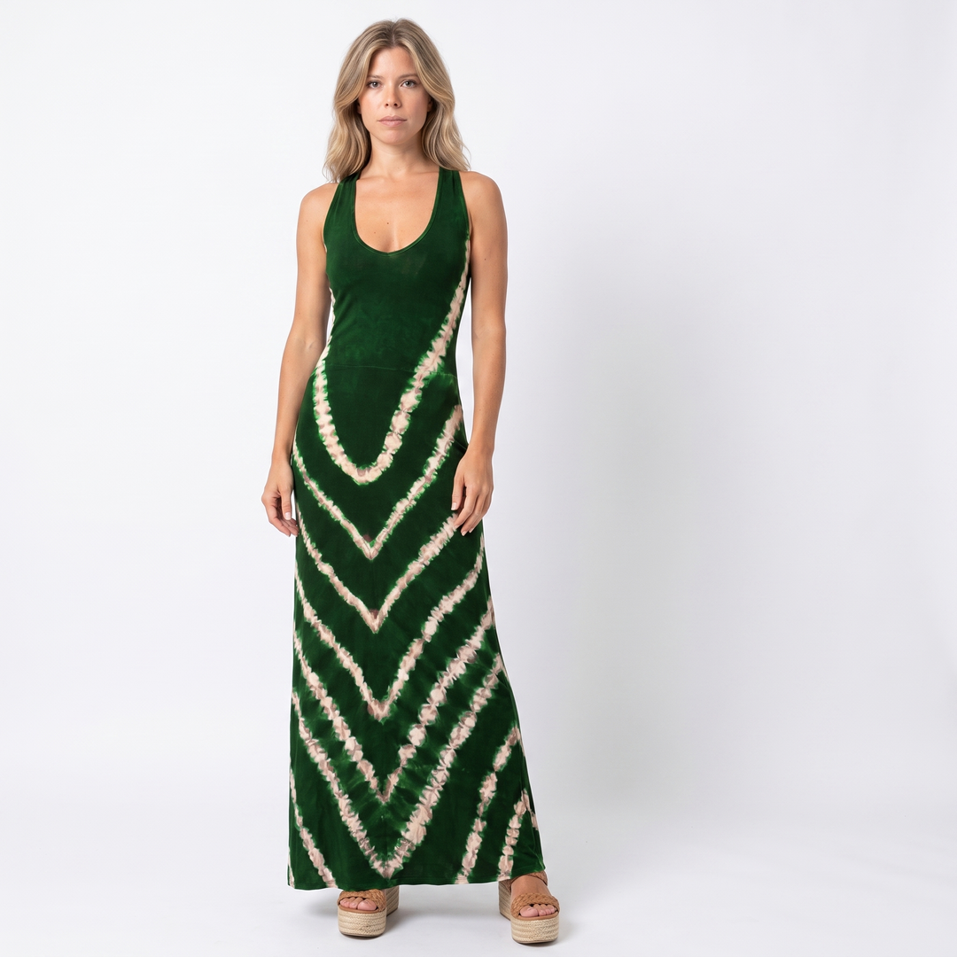 Women's Tie-Dye Maxi Dress Sleeveless Fitted Boho Summer Beach Casual