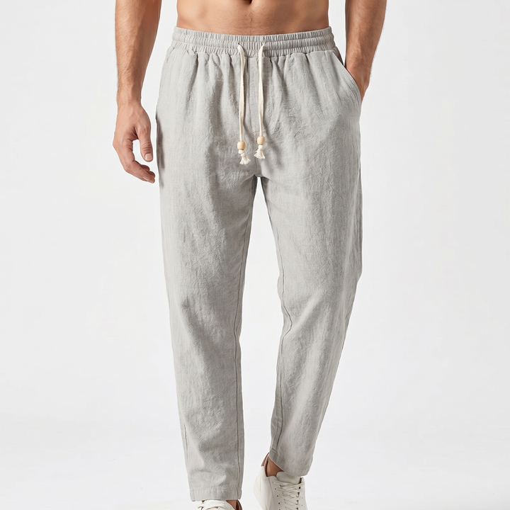 Men's Linen Drawstring Trousers Elastic Waist Relaxed Fit Casual Summer Pants