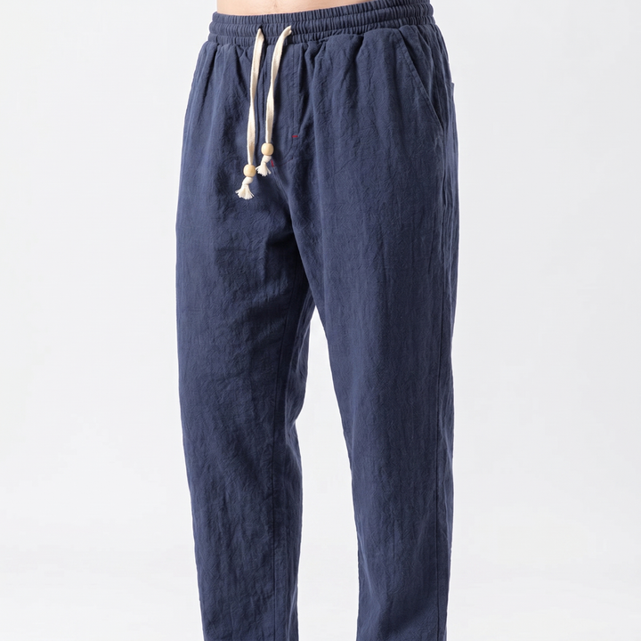 Men's Linen Drawstring Trousers Elastic Waist Relaxed Fit Casual Summer Pants