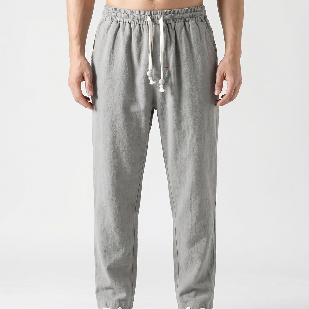 Men's Linen Drawstring Trousers Elastic Waist Relaxed Fit Casual Summer Pants