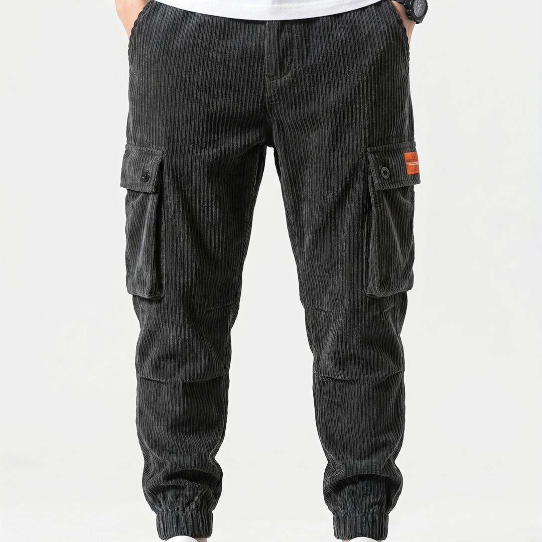 Men's Corduroy Cargo Jogger Pants Multi-Pocket Relaxed Fit Casual Streetwear