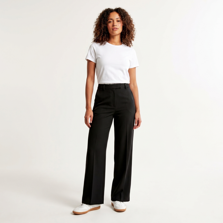 Women's High Waist Wide Leg Trousers Pleated Front Tailored Smart Casual Pants