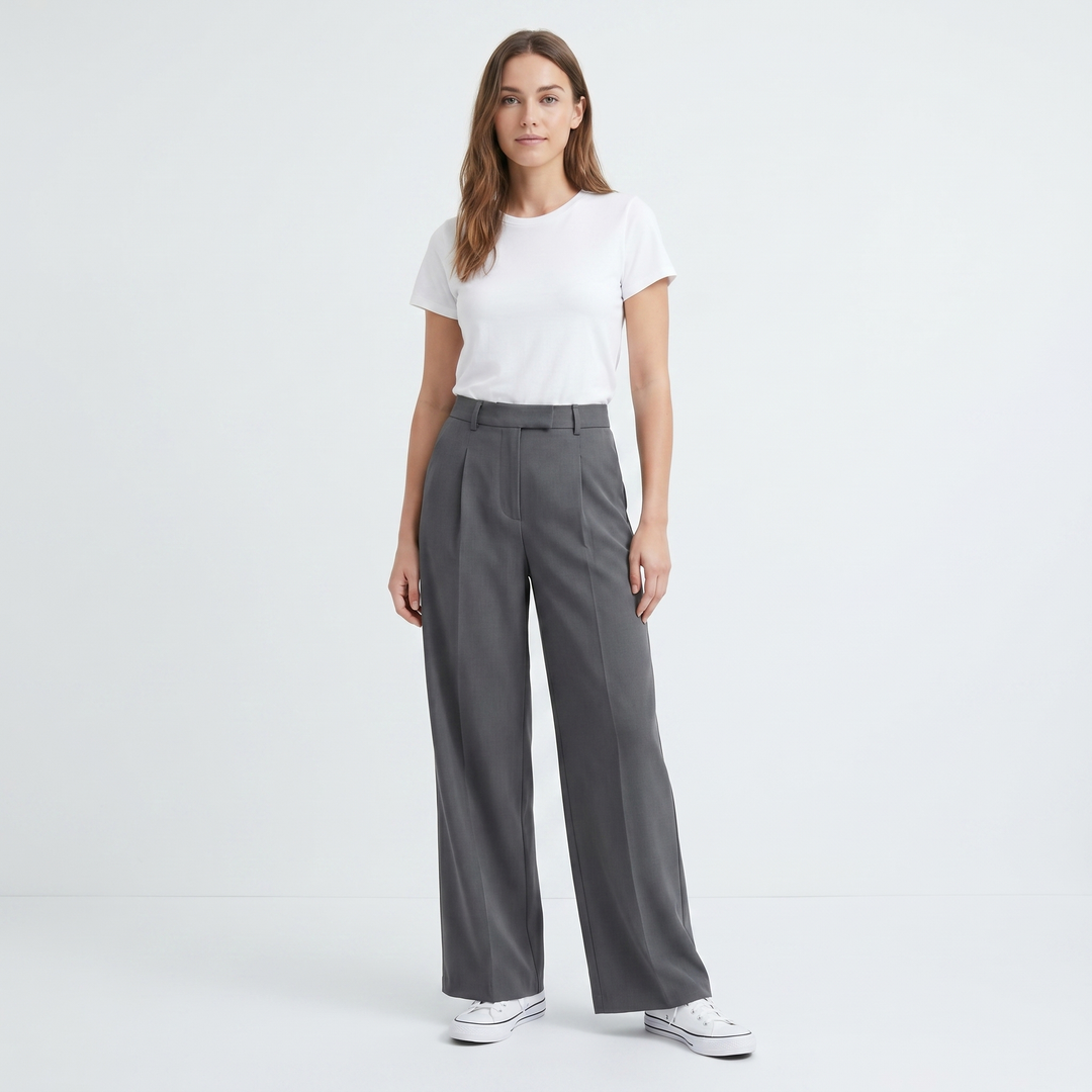 Women's High Waist Wide Leg Trousers Pleated Front Tailored Smart Casual Pants
