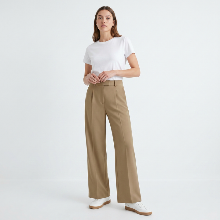 Women's High Waist Wide Leg Trousers Pleated Front Tailored Smart Casual Pants