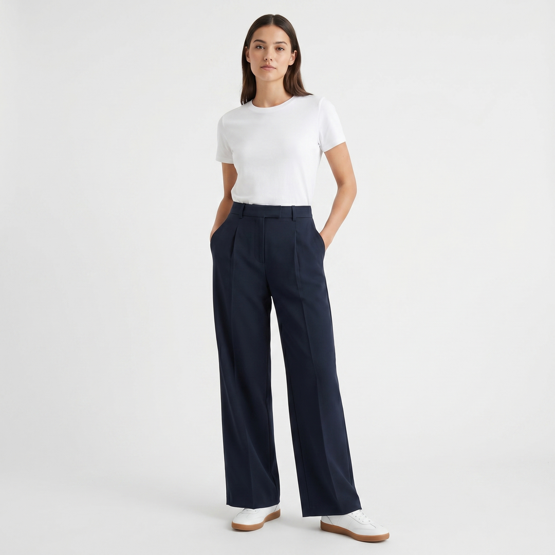 Women's High Waist Wide Leg Trousers Pleated Front Tailored Smart Casual Pants