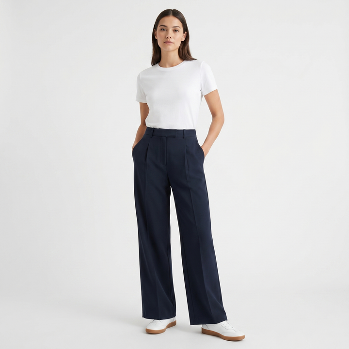 Women's High Waist Wide Leg Trousers Pleated Front Tailored Smart Casual Pants