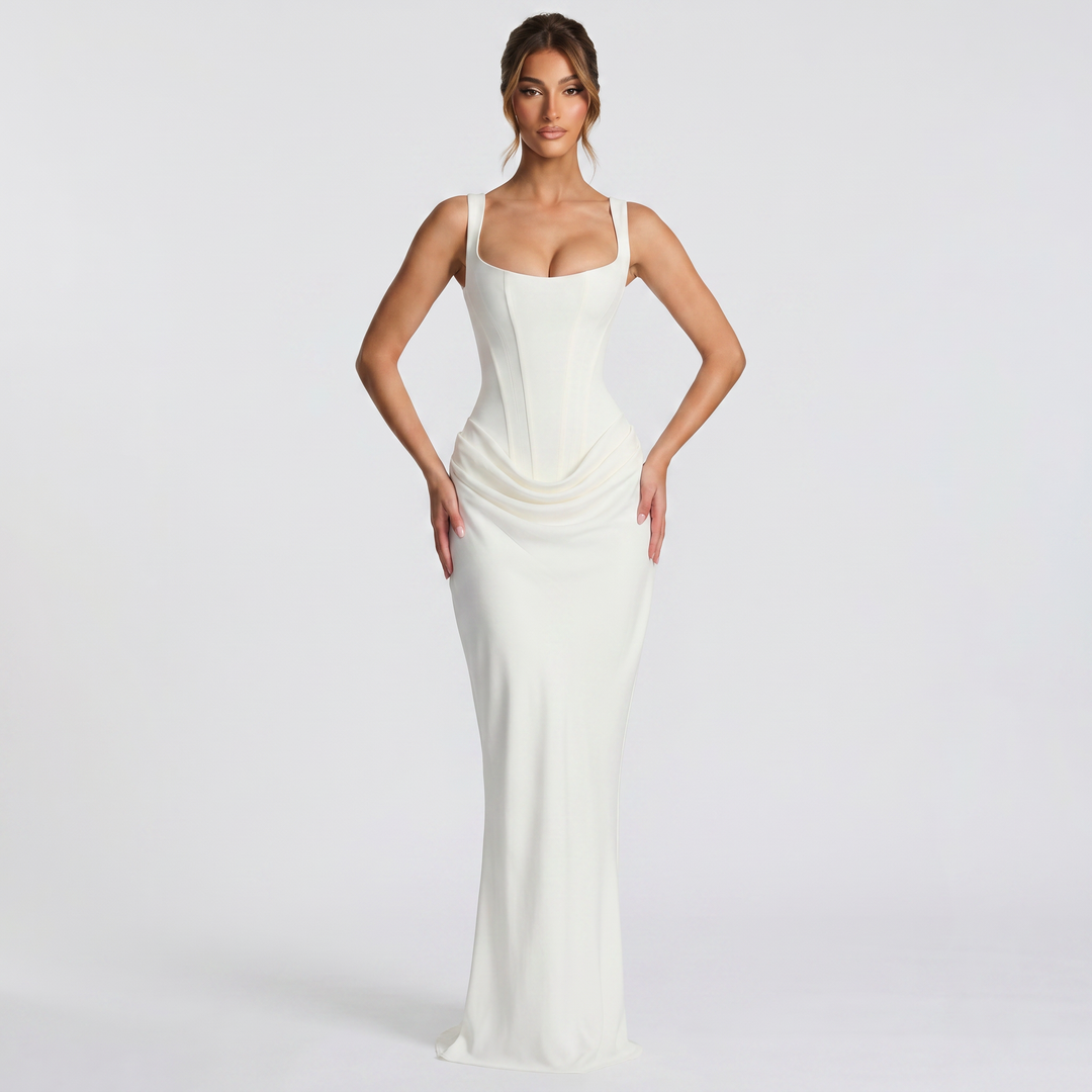Women's Sleeveless Corset Mermaid Maxi Gown Ruched Hip Bodycon Formal Evening Dress