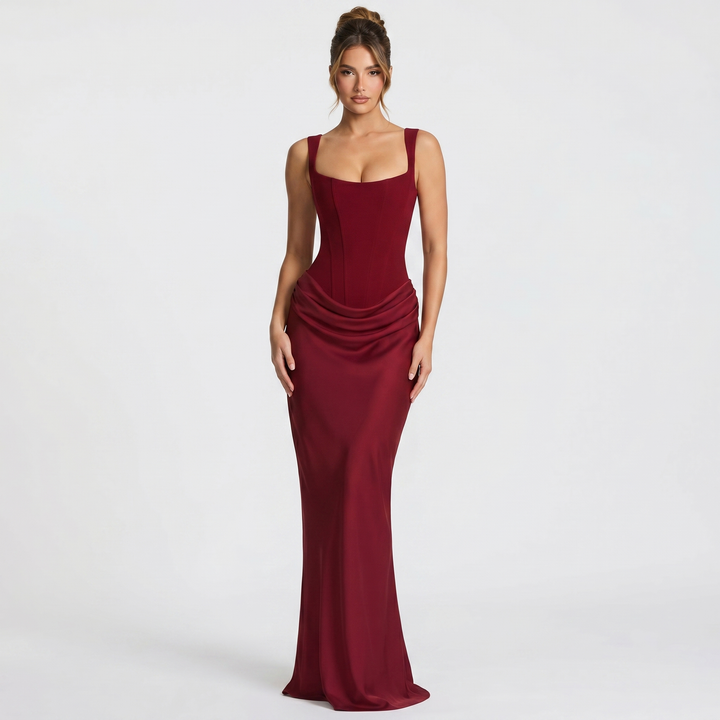 Women's Sleeveless Corset Mermaid Maxi Gown Ruched Hip Bodycon Formal Evening Dress