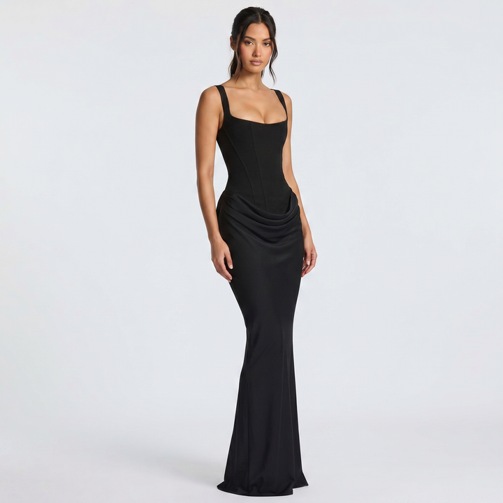 Women's Sleeveless Corset Mermaid Maxi Gown Ruched Hip Bodycon Formal Evening Dress