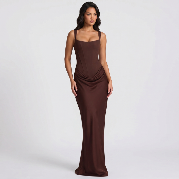 Women's Sleeveless Corset Mermaid Maxi Gown Ruched Hip Bodycon Formal Evening Dress